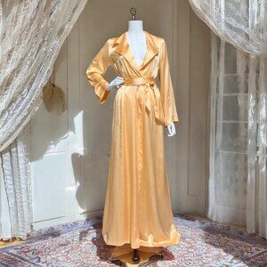 vintage SILK robe dressing gown, LORE 100% silk satin shiny peach housecoat